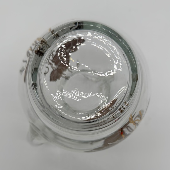 Vintage Gold Cyclamen Motif Mid Century Modern Glass Pitcher with Ice Lip 9.25" - Picture 9 of 9